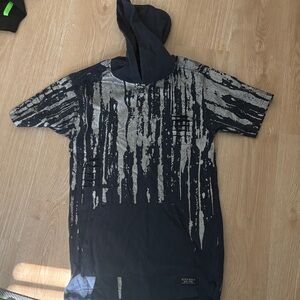 Kids Black & Gray Hooded Short-Sleeve Top